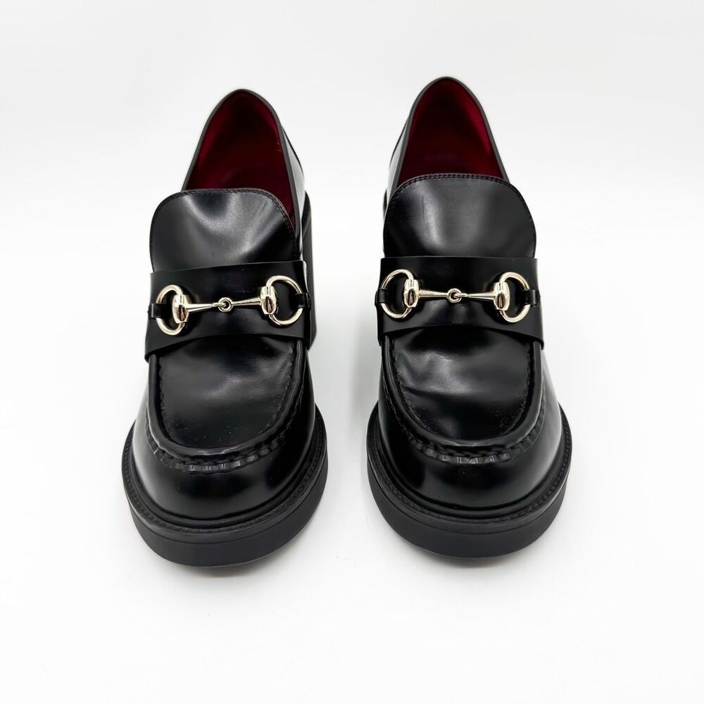 Gucci Platform Horsebit Loafers Black Leather Chunky Heel Pumps EU 38.5 US 8.5 - Picture 3 of 11
